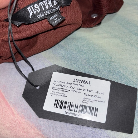 NWT Disturbia Terracotta Check Cord Shirt size US 8 - Picture 7 of 10